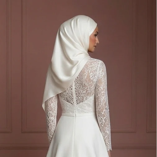 Elegant Islamic Bridal Gown With Hijab Set Wedding Dress Muslim - Image 5