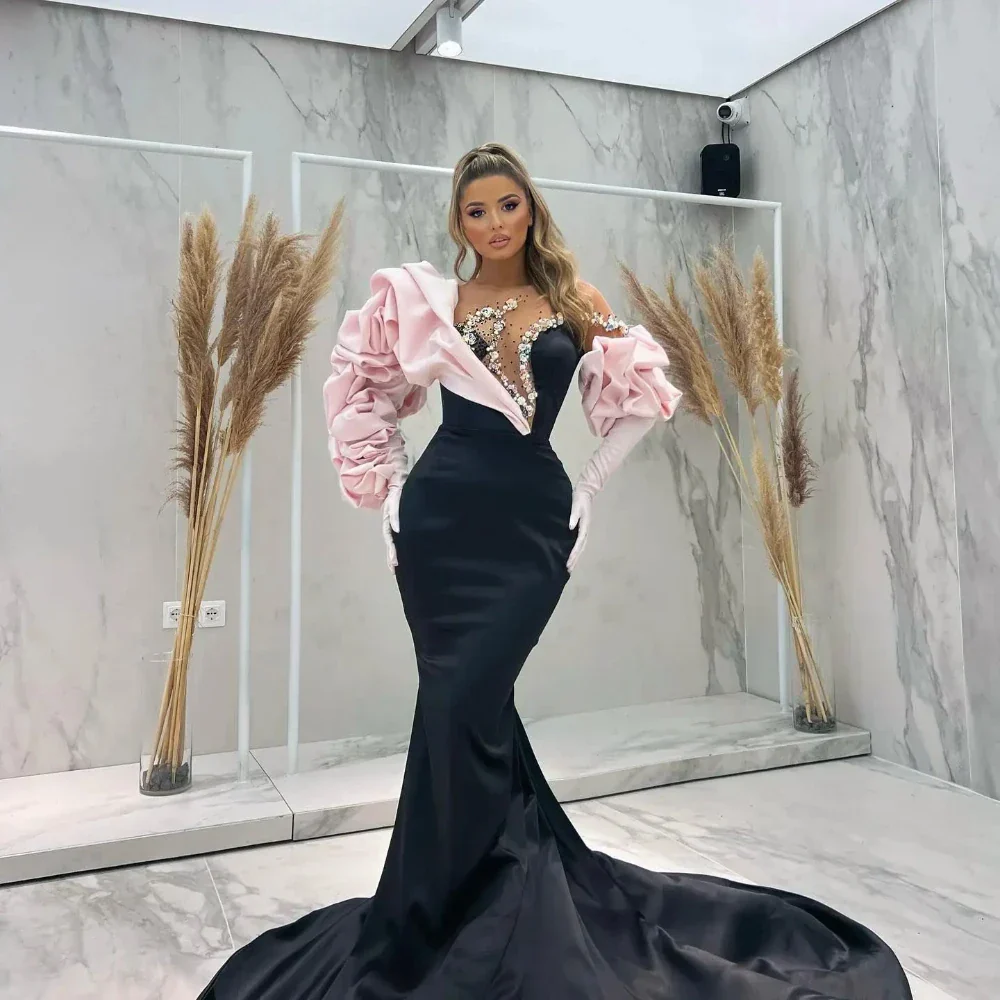 Elegant Mermaid Evening Dress Sheer-Neck Pleated Ruffles Sleeves Long Party Gowns Sexy Custom Sweep Train Robes De Soirée - Image 5