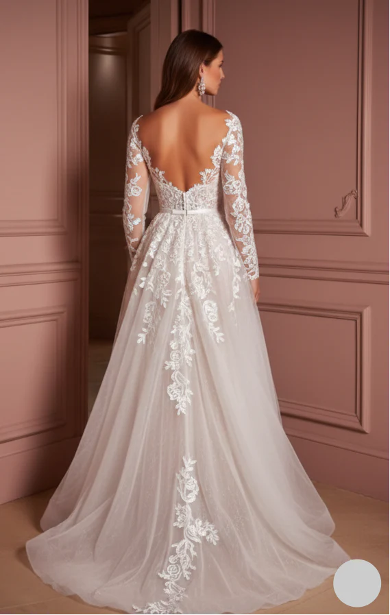 Plus Size Sleeve Wedding Dress Lace Applique Short Tulle Gown - Image 3