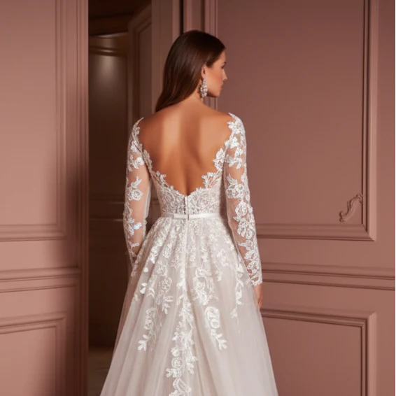 Plus Size Sleeve Wedding Dress Lace Applique Short Tulle Gown - Image 5