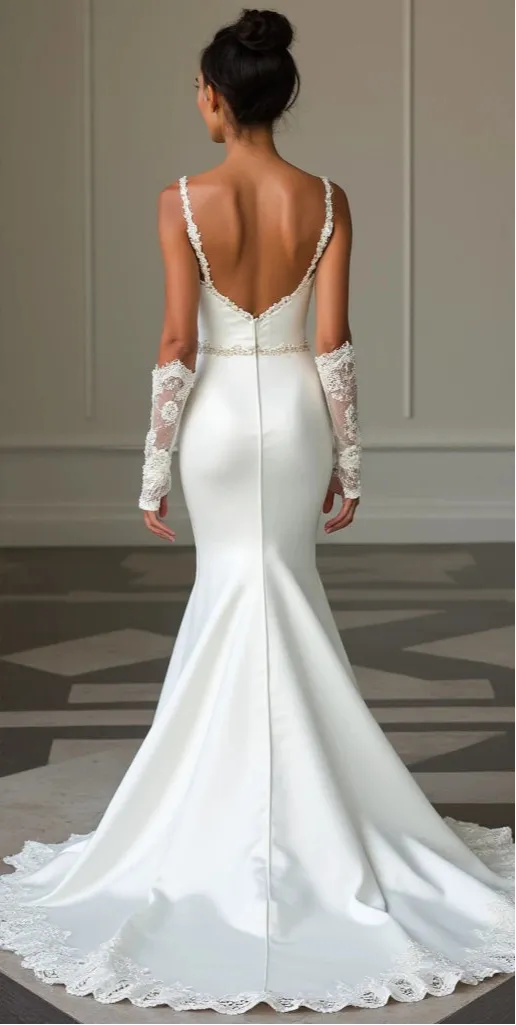 Elegant Mermaid Wedding Gown with Long Sleeves, V-Neckline - Image 3