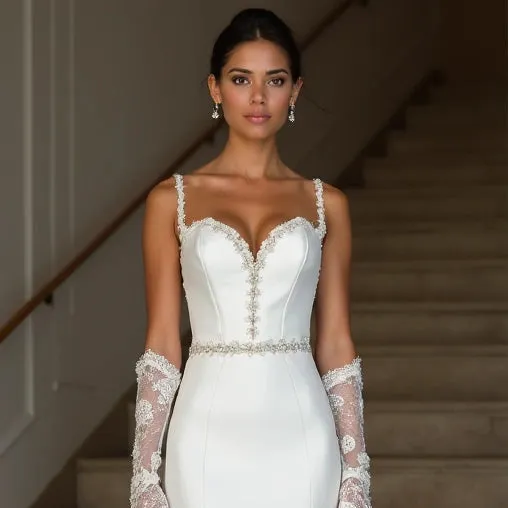 Elegant Mermaid Wedding Gown with Long Sleeves, V-Neckline - Image 4