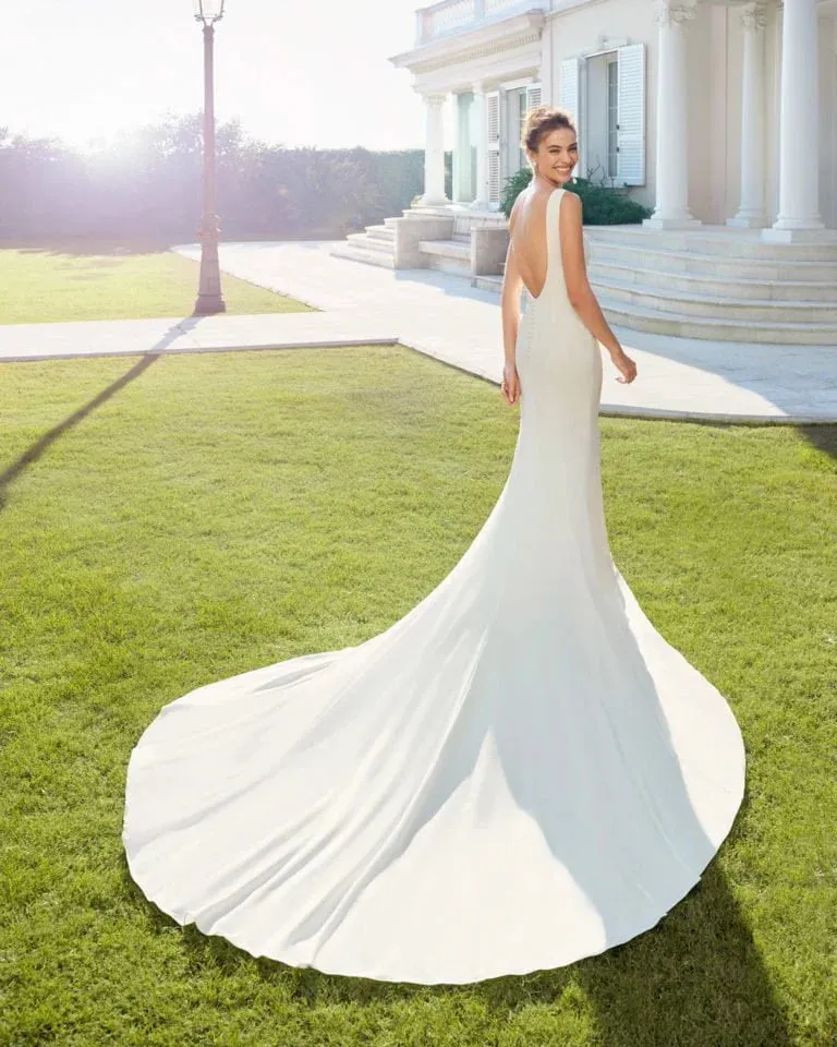 Elegant Mermaid Wedding Gown with Spaghetti Straps, Graceful V-Neckline, and a Flattering Natural Waist for a Sleek and Timeless Bridal Look - Image 2