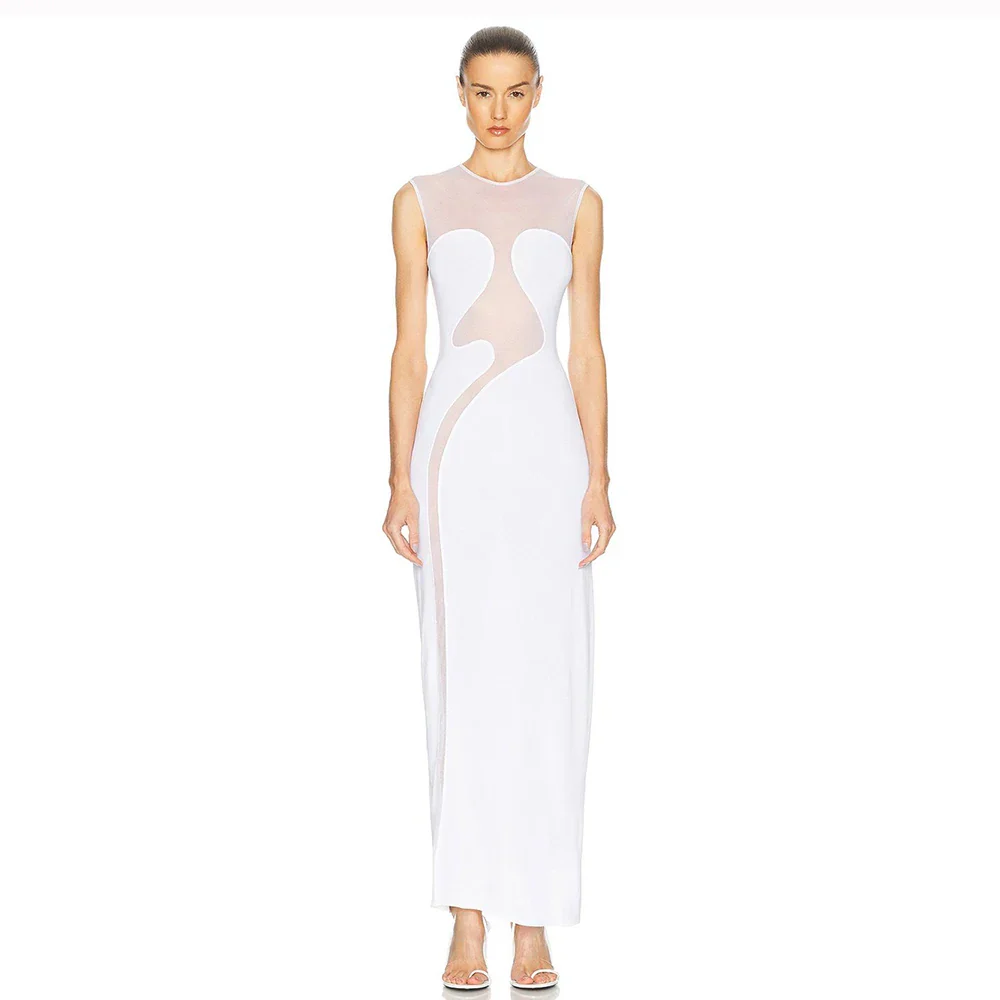 Elegant Mesh Patchwork Sleeveless Bodycon Party Club Evening Dress Sexy Bodycon Perspective Vestido Summer Clothing - Image 7