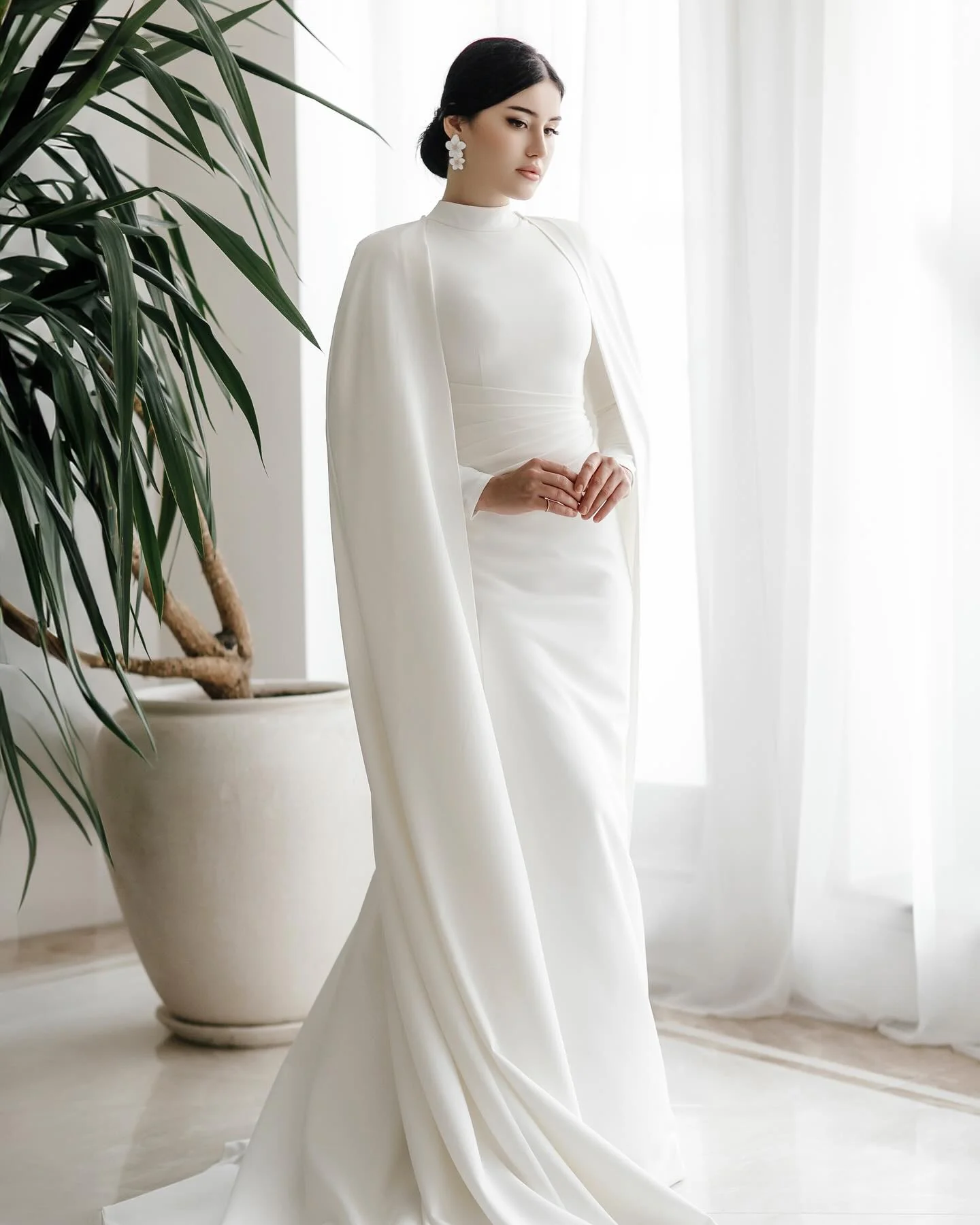 Sophisticated Muslim Wedding Dress Crepe Modest Long Sleeve Simple - Image 3
