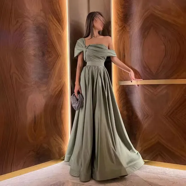 Elegant Mustard Green Prom Dress Sexy Short Sleeve Off Shoulder A-line Vestidos De Noche - Image 4