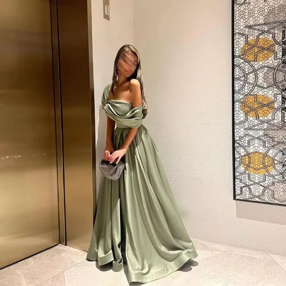 Elegant Mustard Green Prom Dress Sexy Short Sleeve Off Shoulder A-line Vestidos De Noche - Image 7