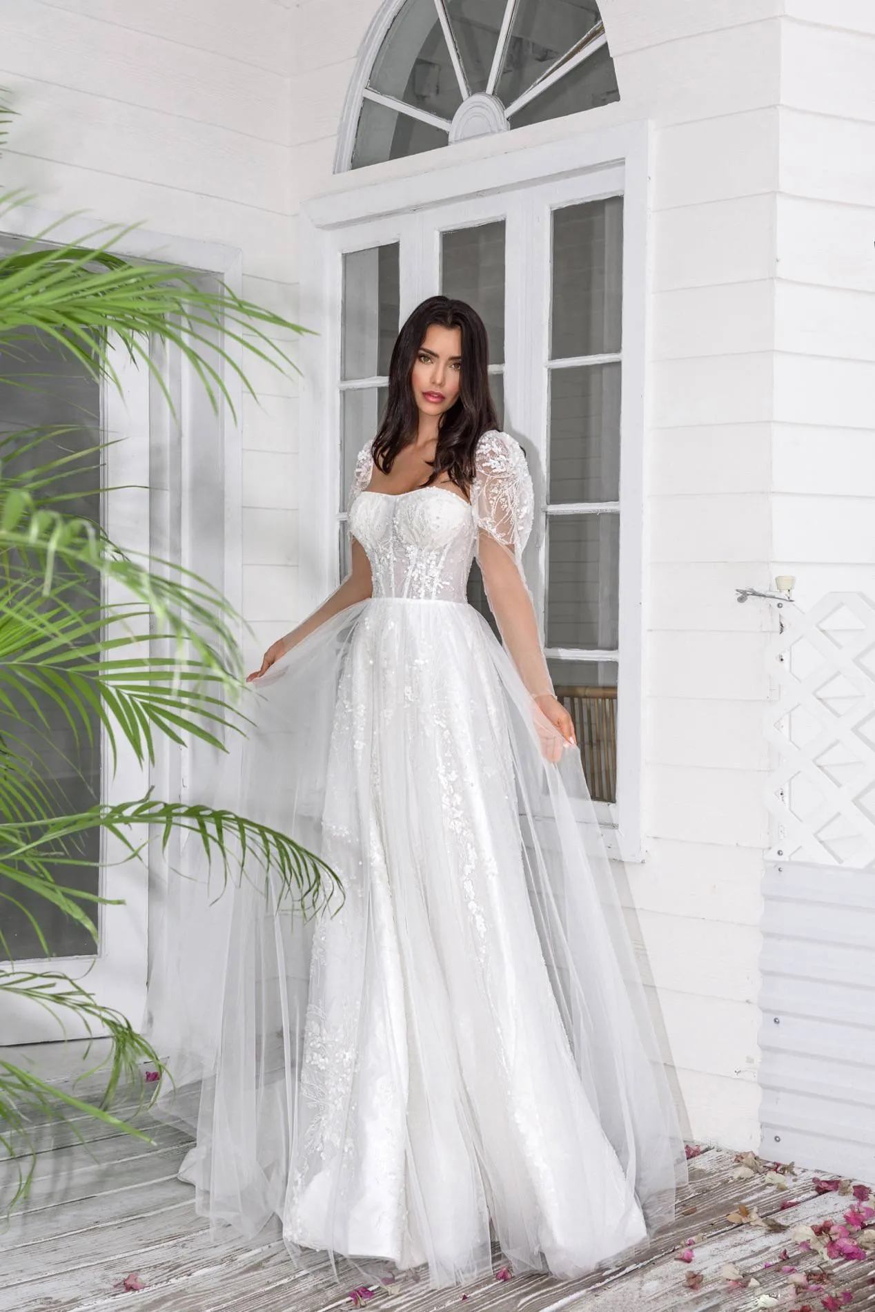 Elegant Off-Shoulder A-Line Wedding Dress with Flattering Natural Waistline - Image 4