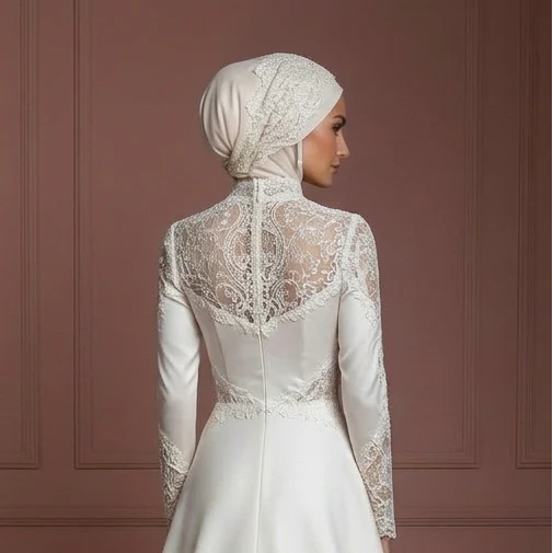 Elegant Palace Style Hijab Bridal Wedding Dress Modest Luxury Muslim - Image 5