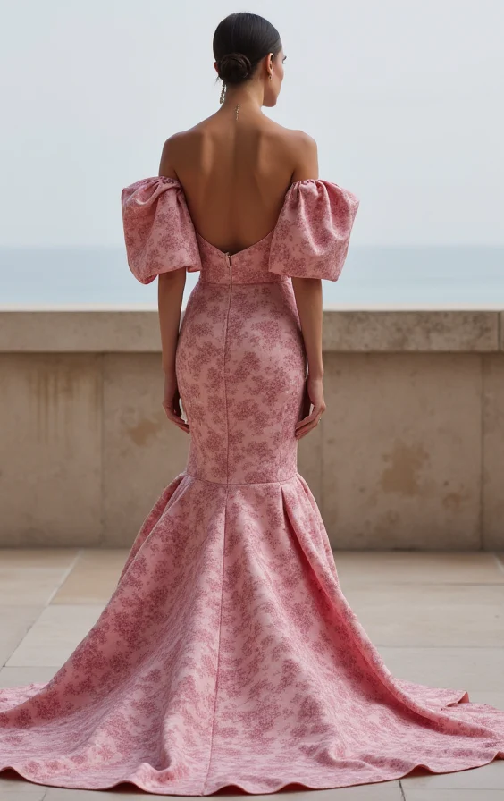 Elegant Pink Evening Dress & Prom Dress with Bell Sleeves for a Unique Look - Image 3