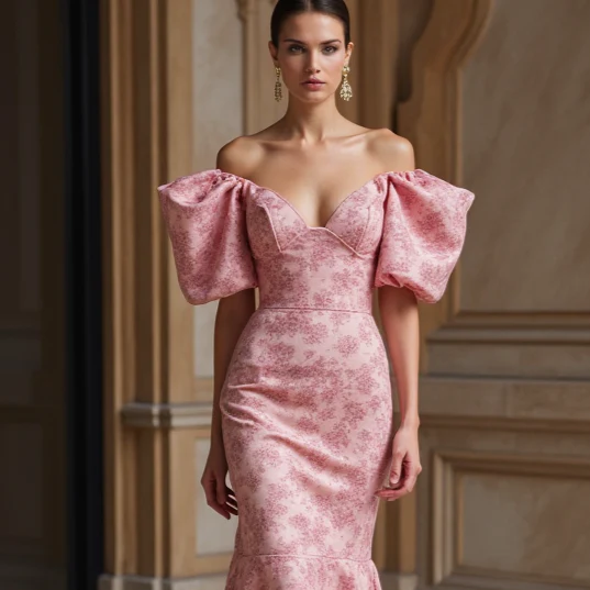 Elegant Pink Evening Dress & Prom Dress with Bell Sleeves for a Unique Look - Image 4