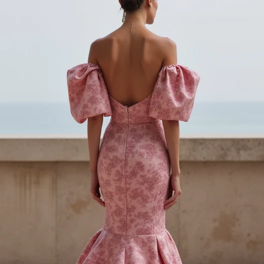 Elegant Pink Evening Dress & Prom Dress with Bell Sleeves for a Unique Look - Image 5