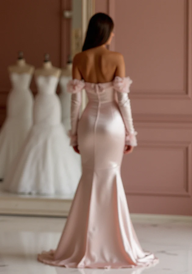 Elegant Pink Evening Dress & Prom Dress with Cascading Beaded Strands - Image 3