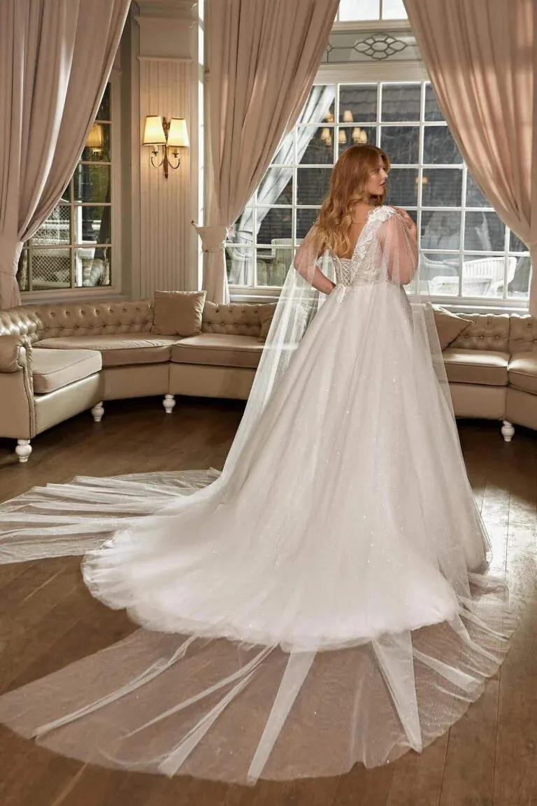 Elegant Plus Size A-Line Wedding Dress with Spaghetti Straps and V-Neckline, Featuring a Flattering Natural Waistline for a Timeless Bridal Look - Image 3