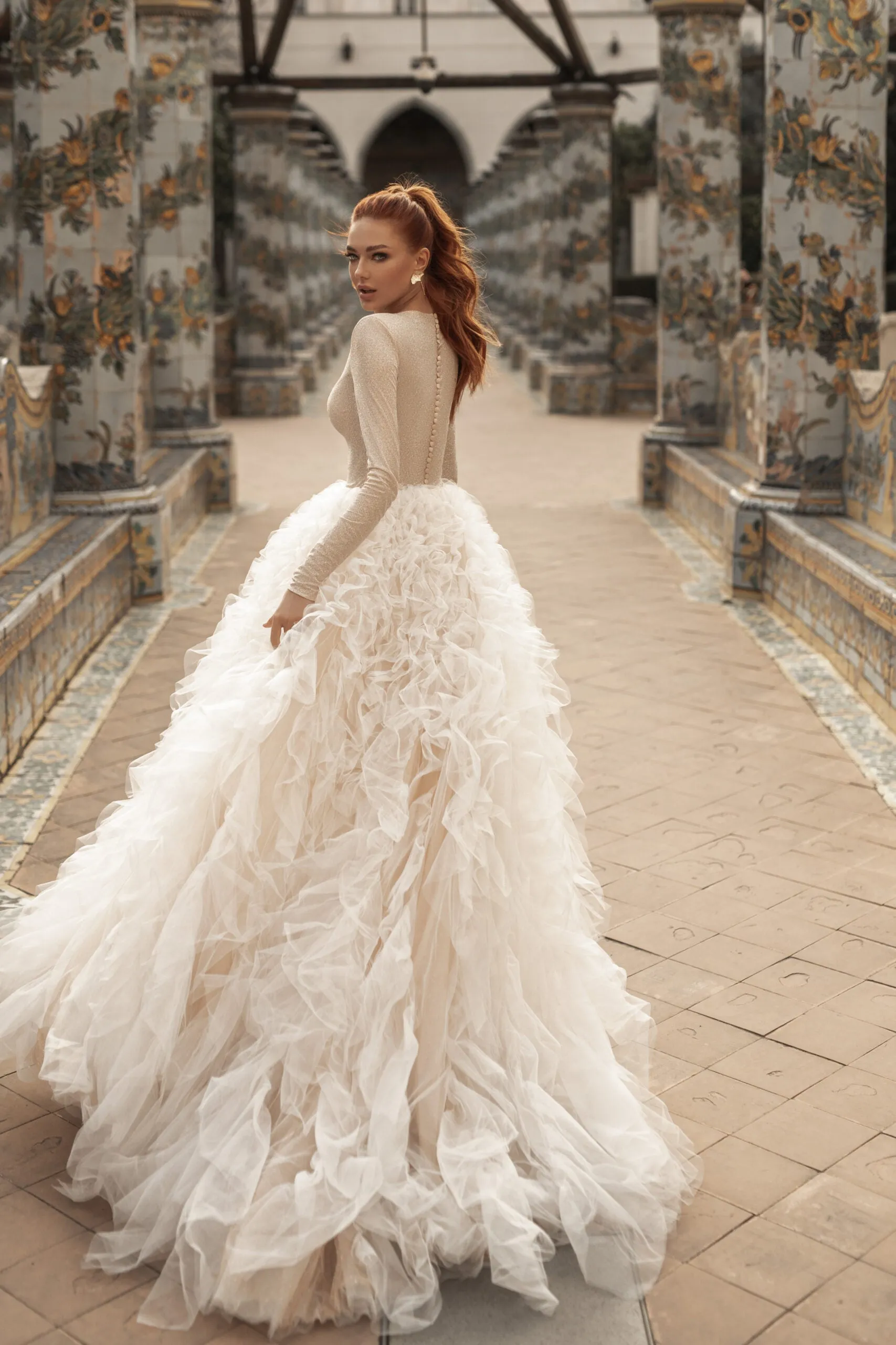 Elegant Puffy Princess Bridal Gown with Lace Embellishments and Jewel Neckline for a Timeless Wedding Look - Image 4