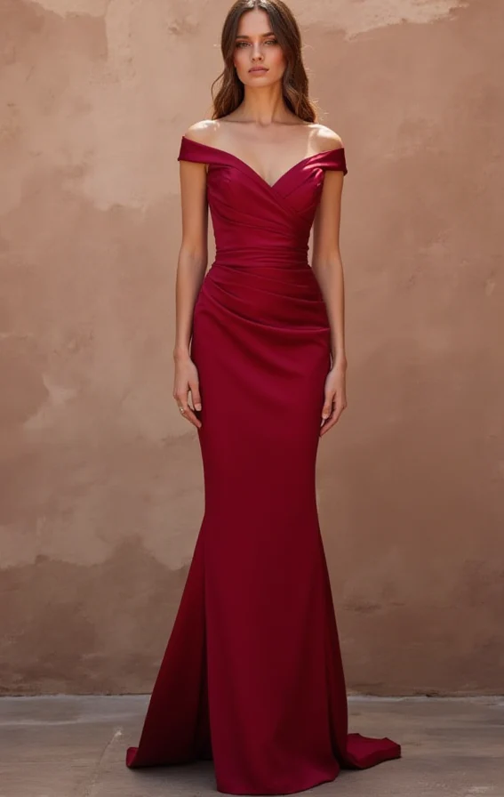Elegant Red Evening Dress & Prom Gown with Beaded Bodice and Flowing Train - Image 2