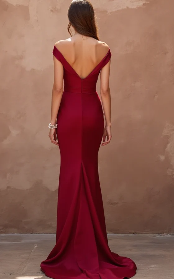 Elegant Red Evening Dress & Prom Gown with Beaded Bodice and Flowing Train - Image 3