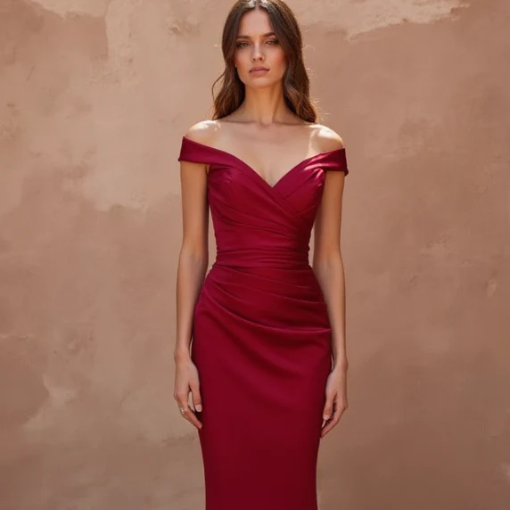 Elegant Red Evening Dress & Prom Gown with Beaded Bodice and Flowing Train - Image 4