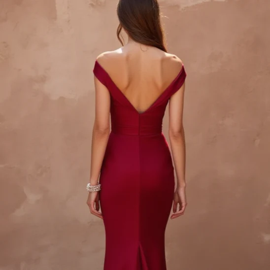 Elegant Red Evening Dress & Prom Gown with Beaded Bodice and Flowing Train - Image 5
