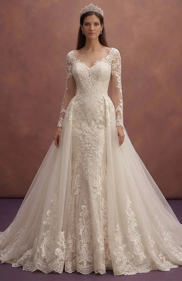 Romantic Lace Wedding Dress with Detachable Train – 2-in-1 for Church Ceremonies - Image 2