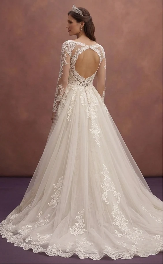 Romantic Lace Wedding Dress with Detachable Train – 2-in-1 for Church Ceremonies - Image 3