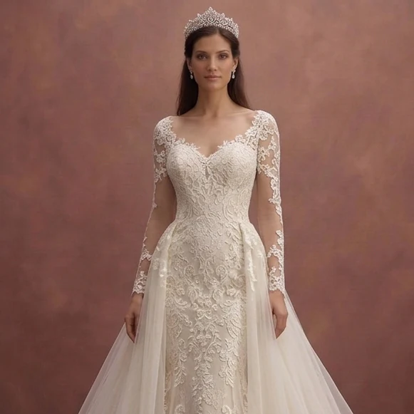 Romantic Lace Wedding Dress with Detachable Train – 2-in-1 for Church Ceremonies - Image 4