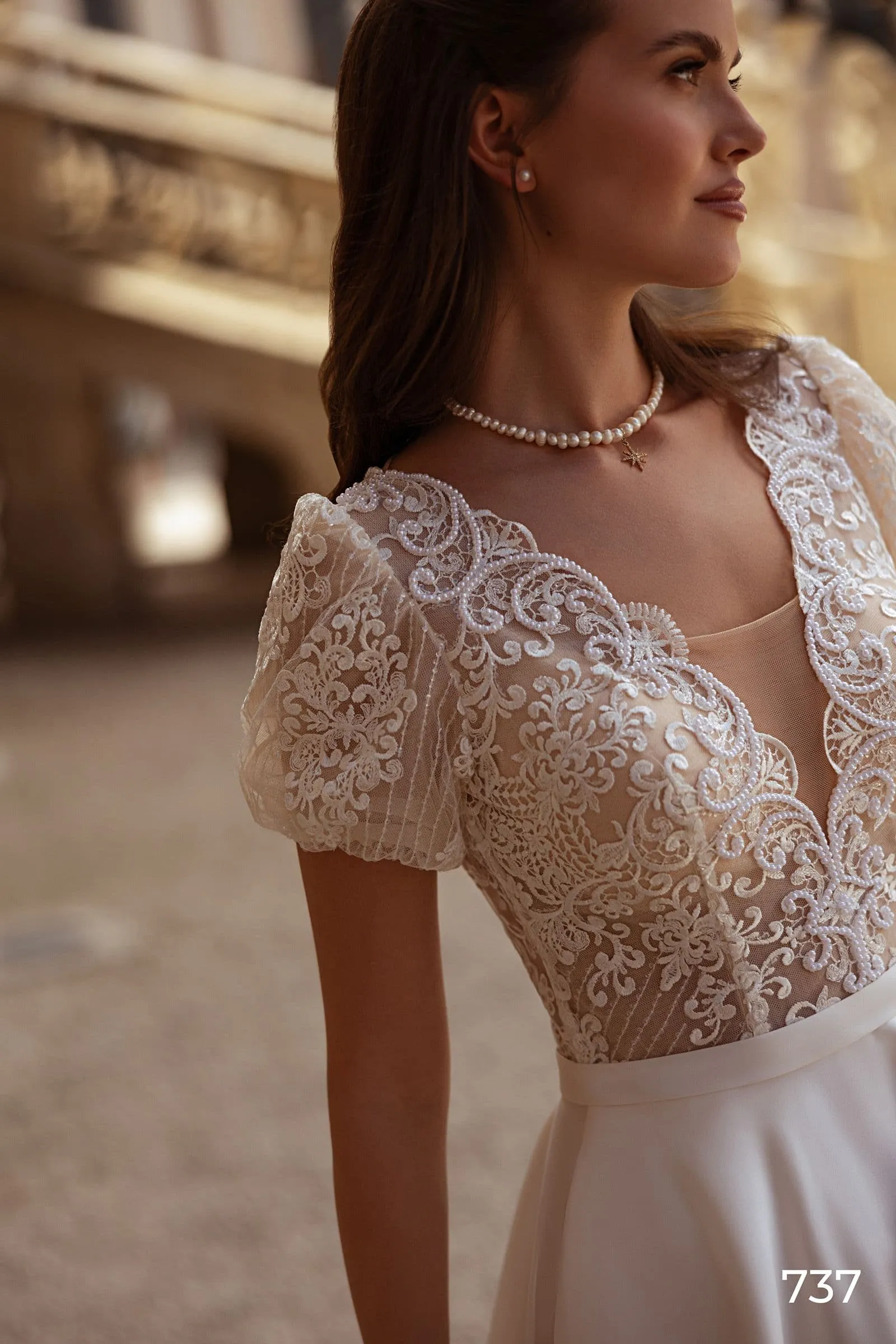 Elegant Satin Wedding Dresses Woman's Appliques Sexy V Neck Puff Sleeve Elegant Bride Gowns - Image 2