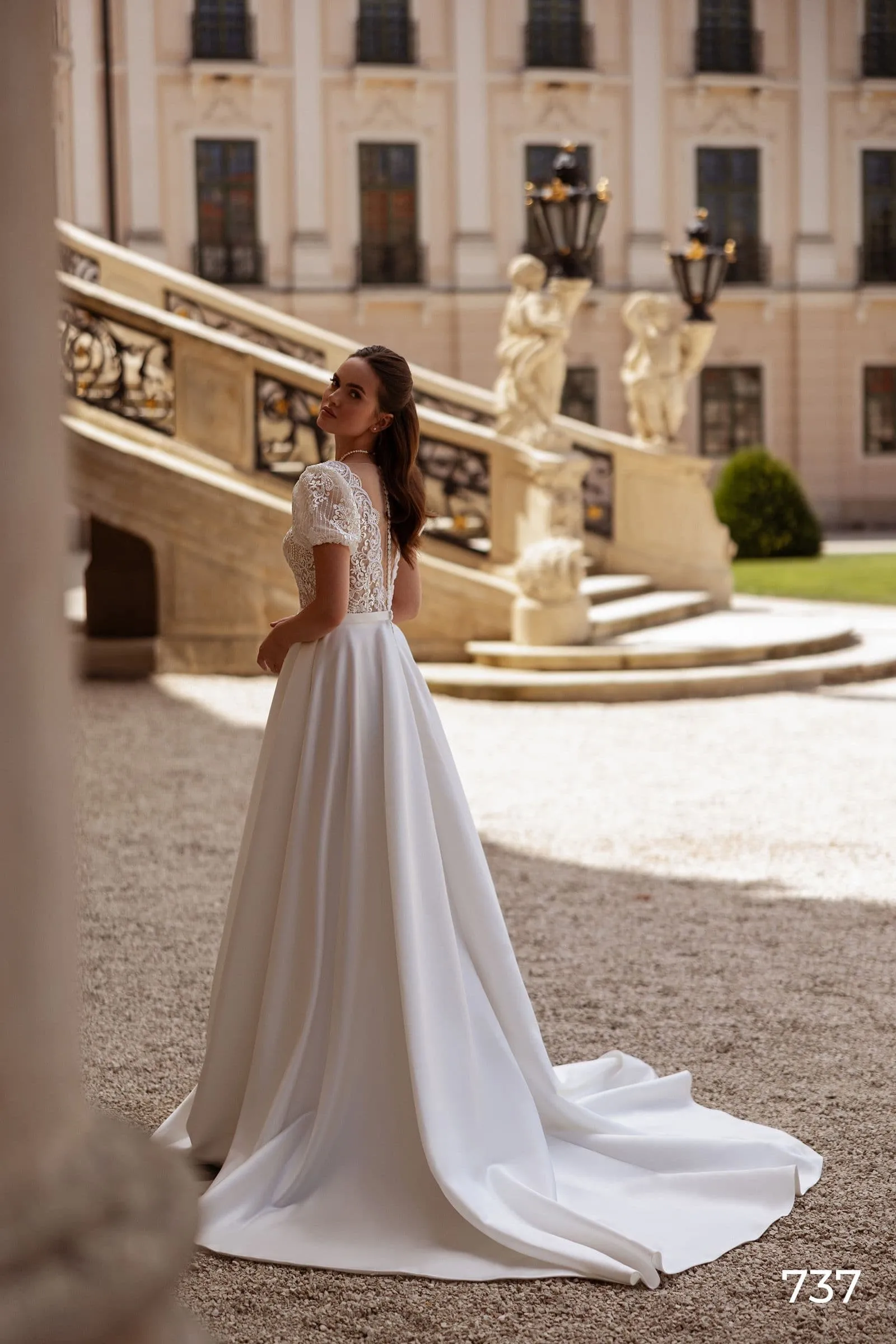Elegant Satin Wedding Dresses Woman's Appliques Sexy V Neck Puff Sleeve Elegant Bride Gowns - Image 3