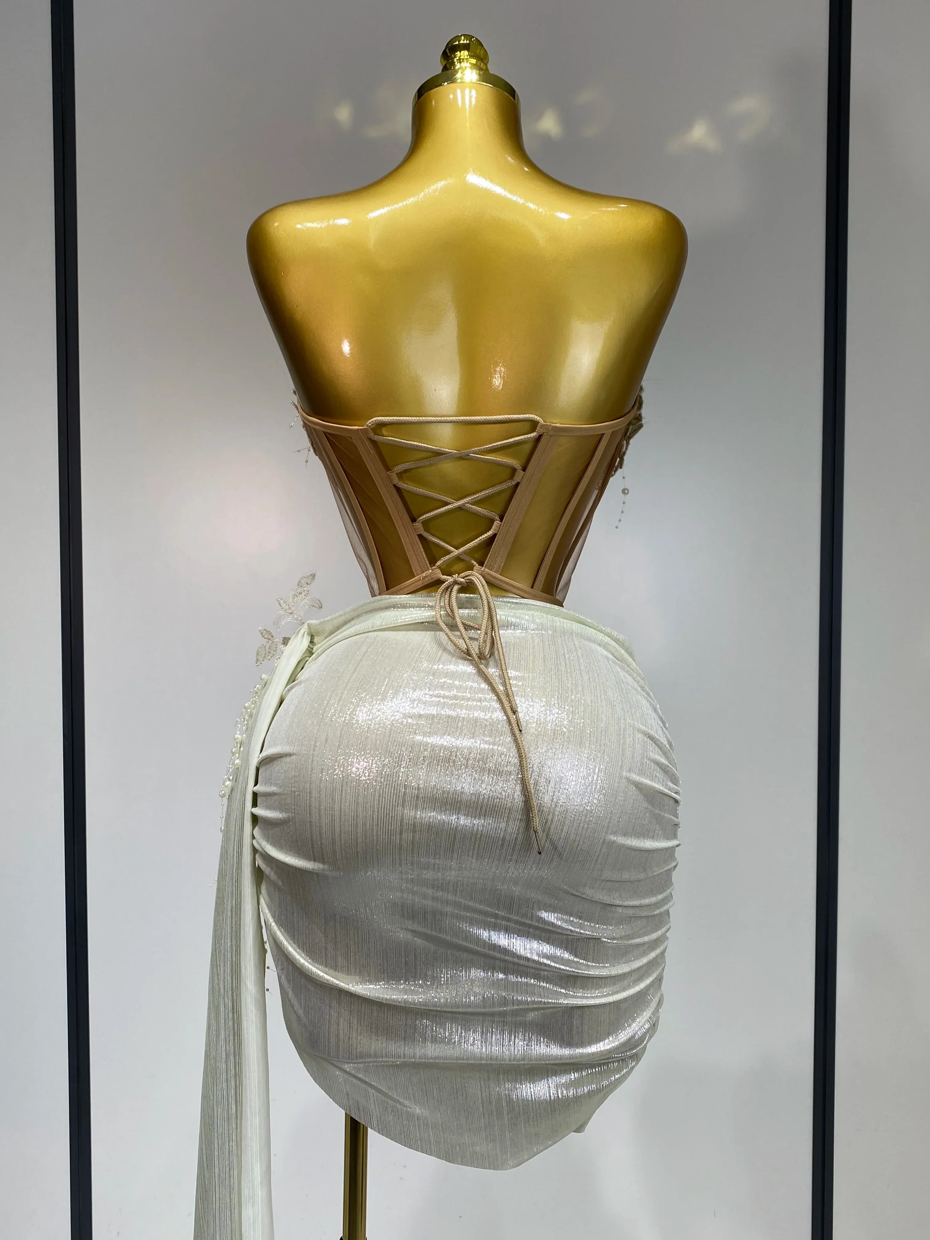 Elegant Sexy Pear Mesh See Through Two Piece Set Women Luxury Birthday Party Prom Gown Singer Nightclub Hotwife Stage Outfit - Image 4