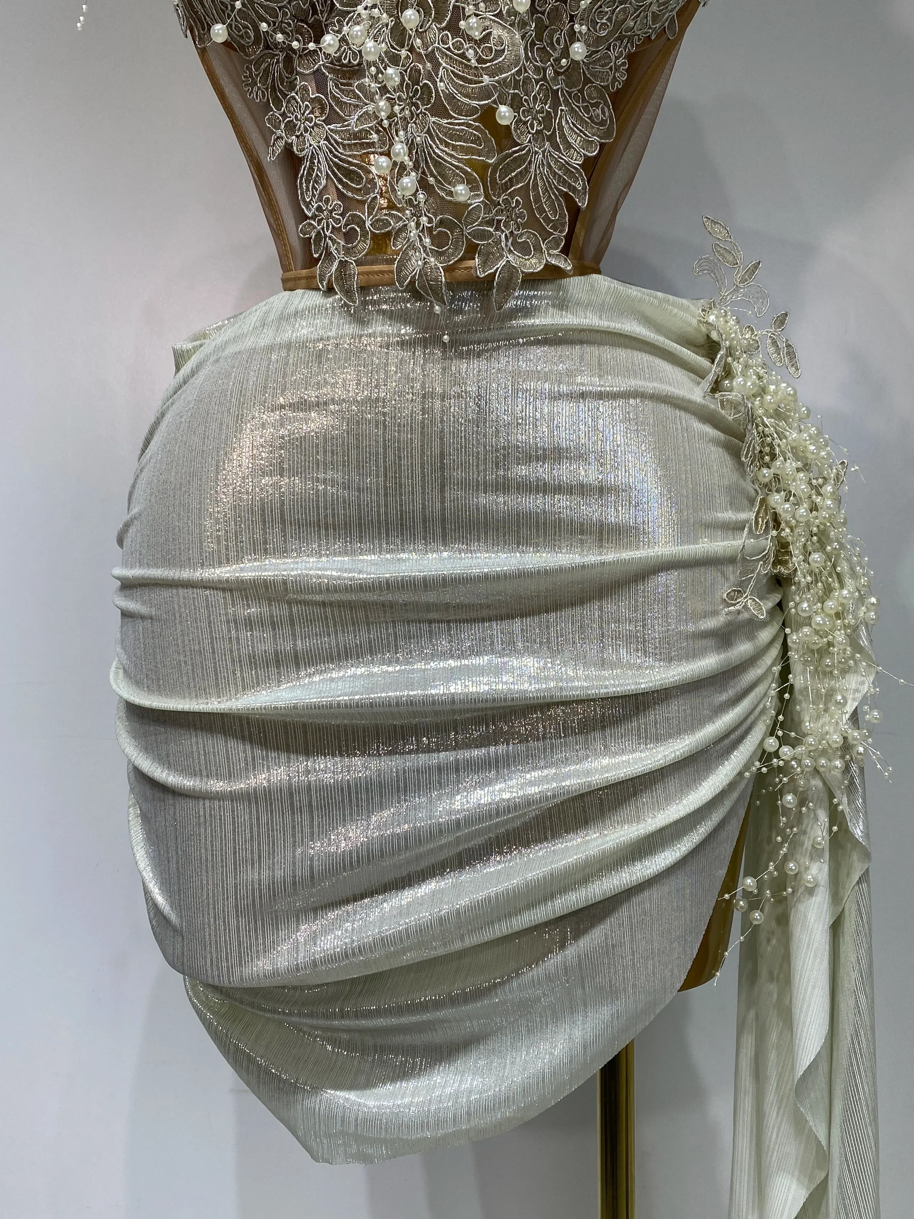 Elegant Sexy Pear Mesh See Through Two Piece Set Women Luxury Birthday Party Prom Gown Singer Nightclub Hotwife Stage Outfit - Image 6