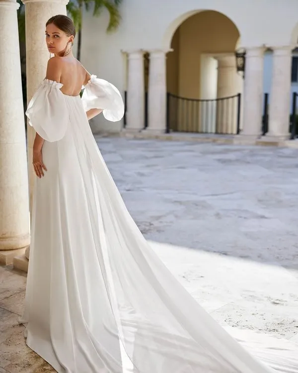 Detachable Sleeves and Detachable Georgette Train Wedding Dress Modern Mermaid Satin Bridal Gown Princess Court Train Bow Vestido De Novia - Image 2