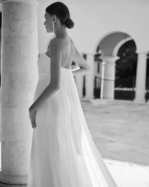Detachable Sleeves and Detachable Georgette Train Wedding Dress Modern Mermaid Satin Bridal Gown Princess Court Train Bow Vestido De Novia - Image 4