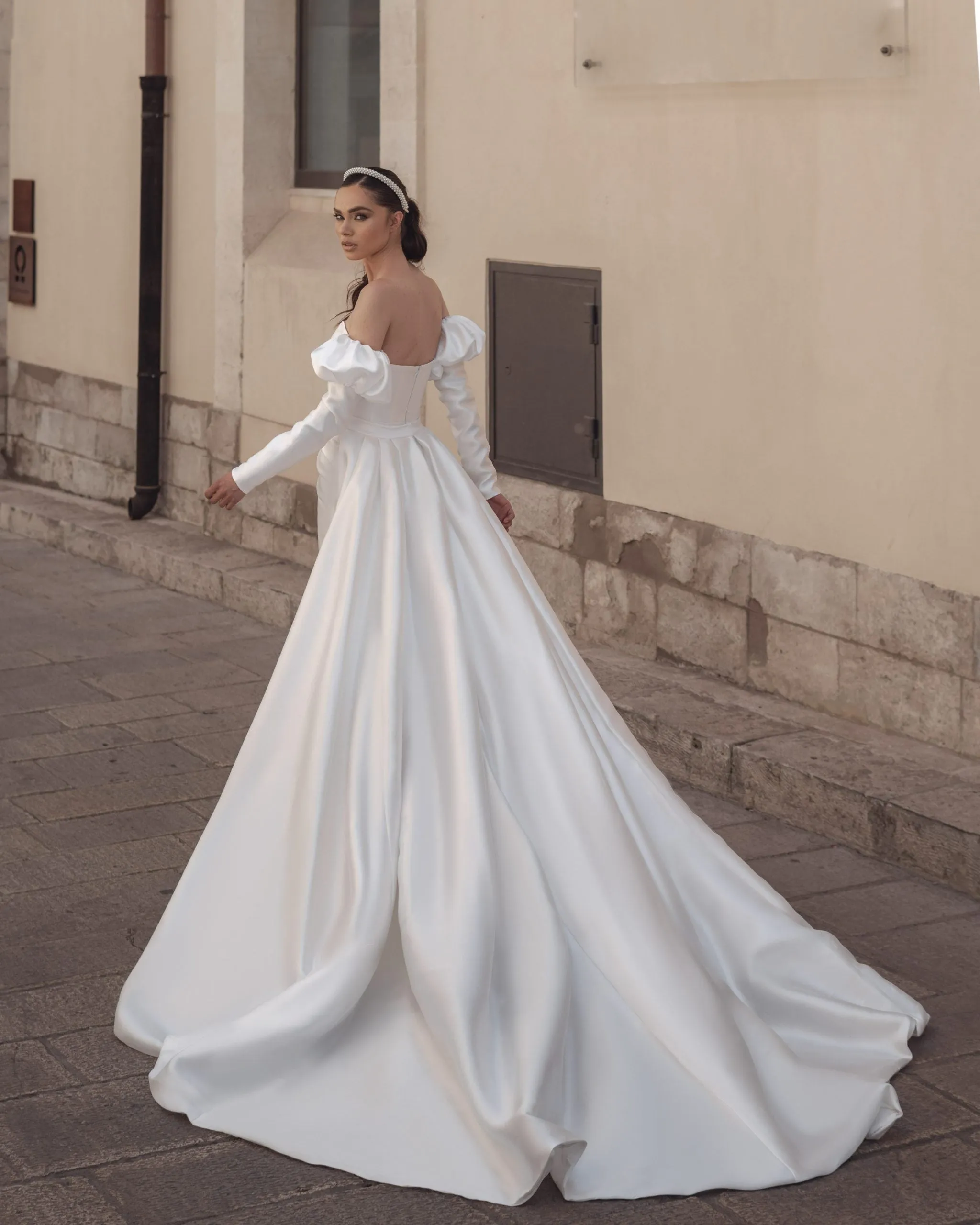 Elegant Sheath Wedding Gown, Long Sleeves, and a Queen Anne Neckline for a Regal and Sophisticated Bridal Look - Image 2