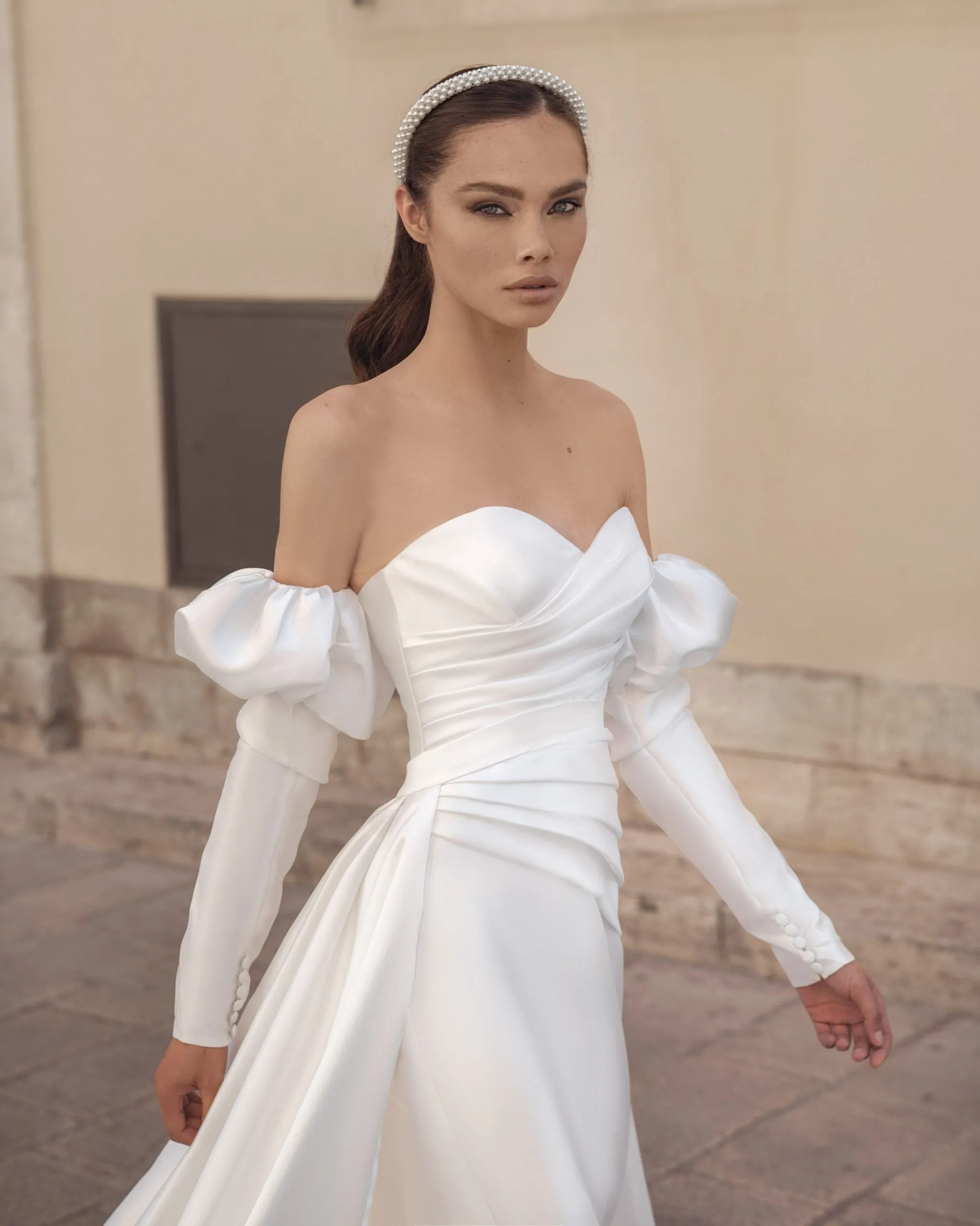 Elegant Sheath Wedding Gown, Long Sleeves, and a Queen Anne Neckline for a Regal and Sophisticated Bridal Look - Image 3
