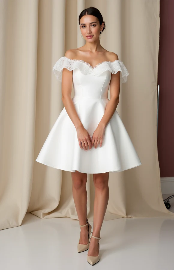 Elegant Short Wedding Dress and Mini Dress with a Draped Bodice for a Luxe Feel - Image 2