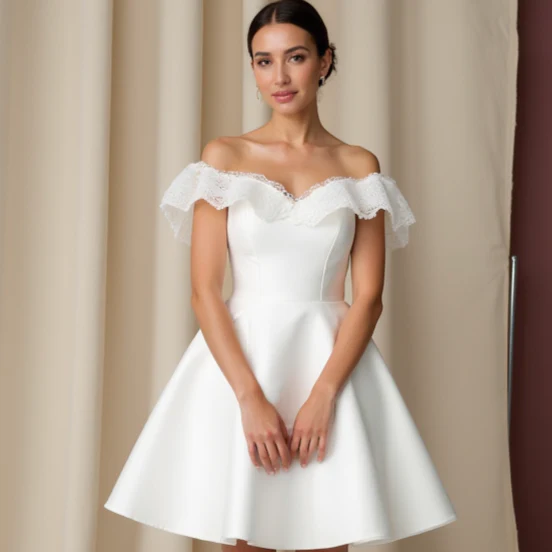Elegant Short Wedding Dress and Mini Dress with a Draped Bodice for a Luxe Feel - Image 4