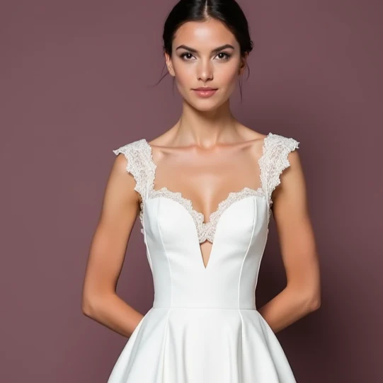 Sophisticated Short Wedding Dress and Mini Dress with a Structured Skirt - Image 4