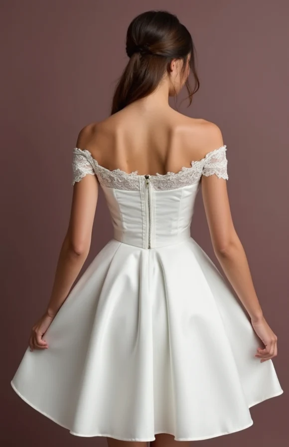 Elegant Short Wedding Dress and Mini Dress with an Illusion Lace Neckline - Image 3