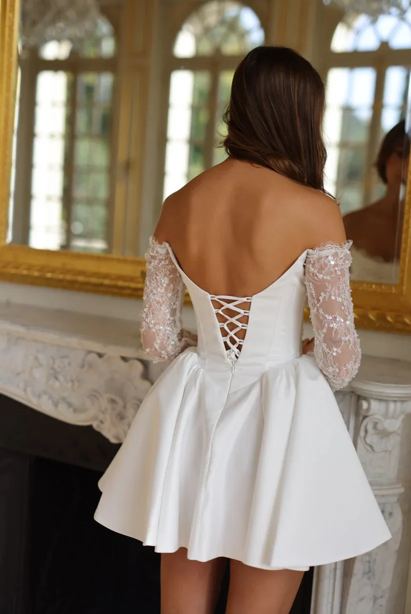 Elegant Short Wedding Dresses Strapless A-Line Ruffles Lace Appliques Pleated Mini Sexy Bridal Gown - Image 2