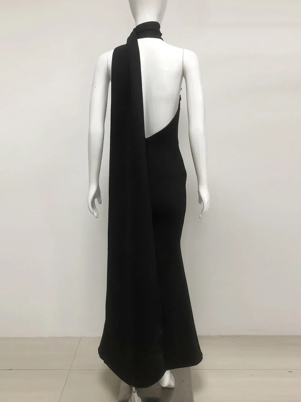 Elegant Solid Diamond Flower Bandage Women Halter Dress Off Shoulder Sleeveless Backless Slim Female Maxi Dresses Lady Robe - Image 4