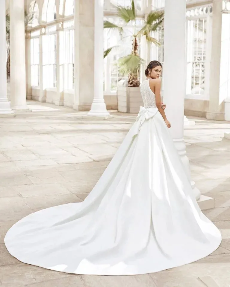 Elegant Strapless A-Line Wedding Gown with High Neckline and Delicate Lace Detailing for a Timeless Bridal Look - Image 2