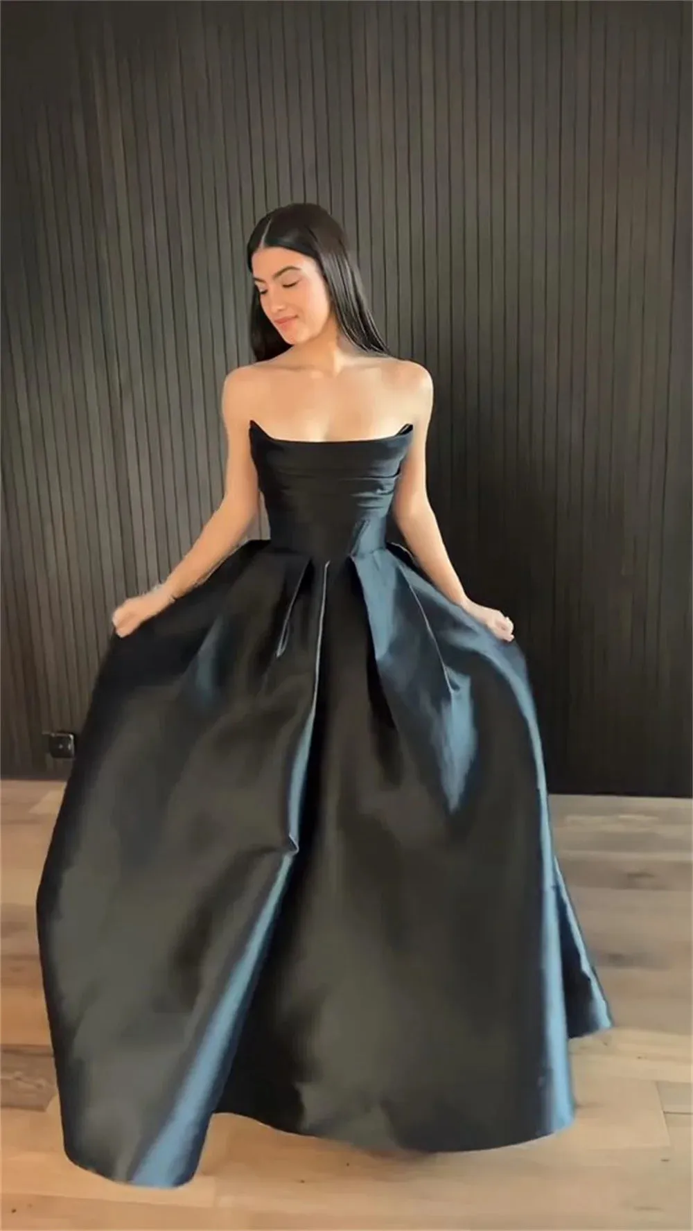 Elegant Strapless Evening Dress Sexy Satin Puffy A-line Prom Dress Sleeveless Party Dress - Image 3