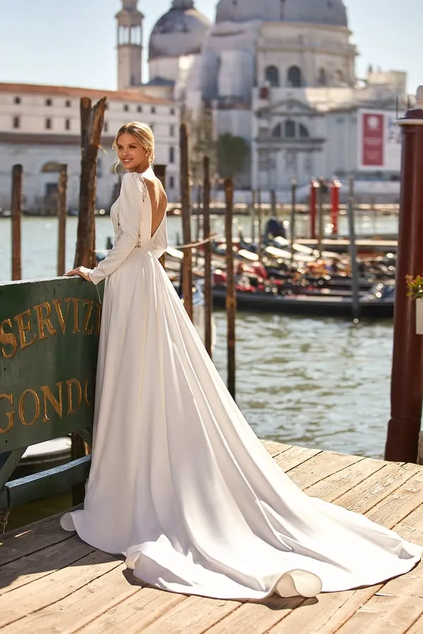 Elegant V Neck Long Cap Sleeve Sexy Backless Lace Top Satin A Line Wedding Dress For Women Bridal Gowns vestido Customized - Image 2