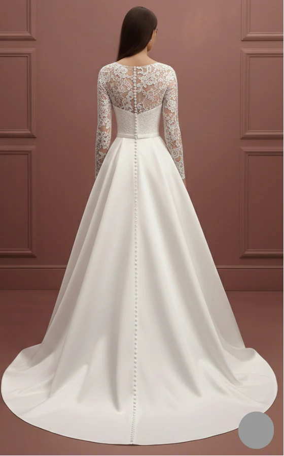 Long Open Front Sleeve Wedding Dress Unique Modern Style - Image 3