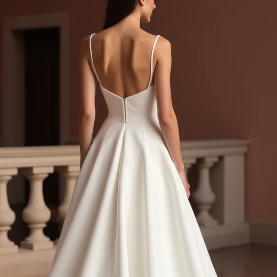 Elegant White A-Line Wedding Dress Gown with Lace Appliqué and Flowing Tulle Skirt - Image 5