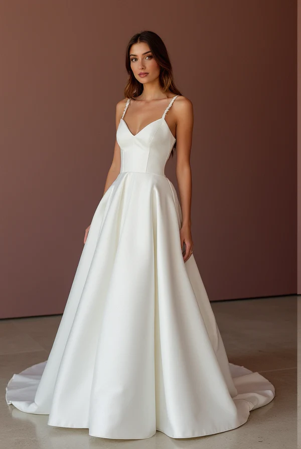 Elegant White A-Line Wedding Dress with a Square Neckline for a Clean Look - Image 2
