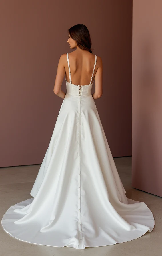 Elegant White A-Line Wedding Dress with a Square Neckline for a Clean Look - Image 3
