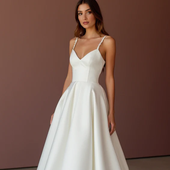 Elegant White A-Line Wedding Dress with a Square Neckline for a Clean Look - Image 4