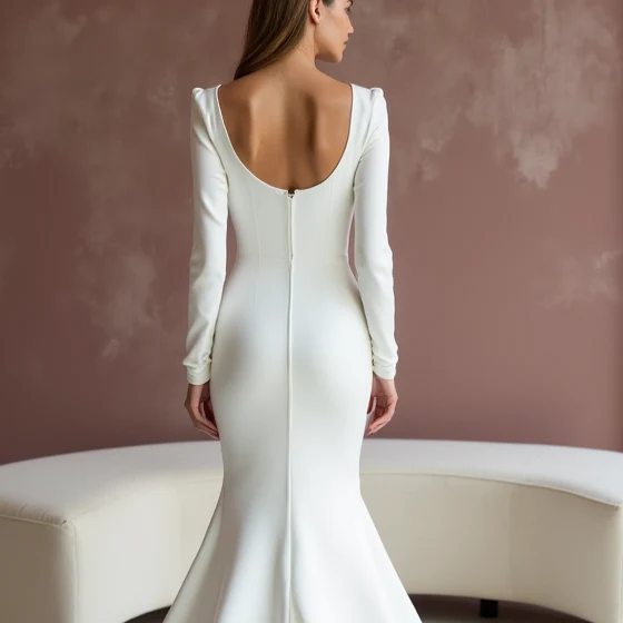 Elegant White Mermaid Wedding Dress with a Ruffled Skirt for a Romantic Look - Image 5