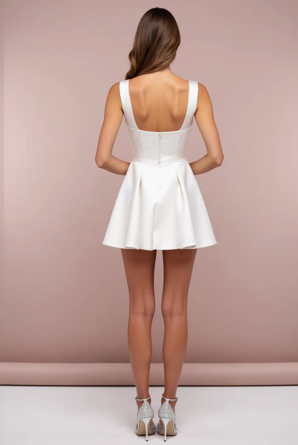 Elegant White Mini Short Wedding Dress with a Draped Neckline for a Chic Touch - Image 3